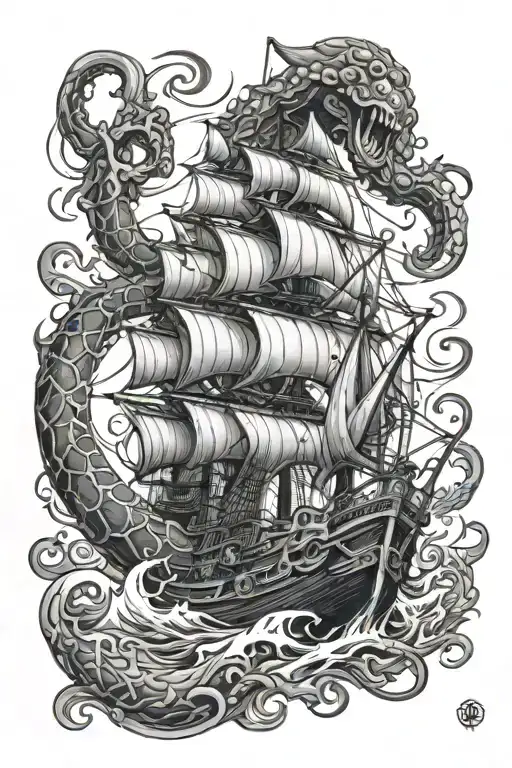 Kraken Attacking A Ship