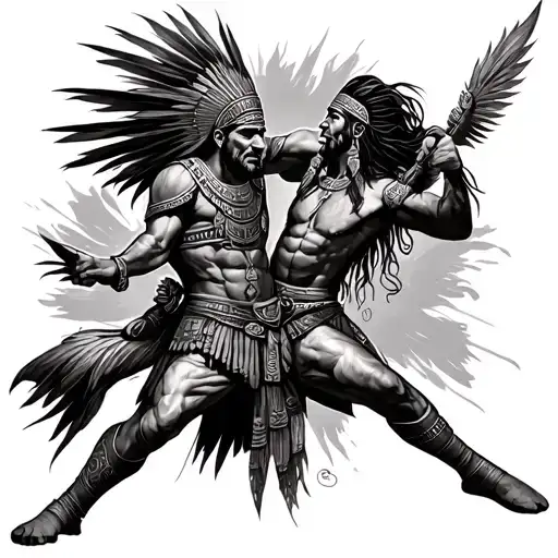 Aztec Warrior And Spaniard Fight
