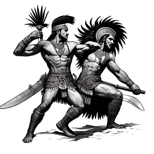 Aztec Warrior And Spaniard Fight Scene