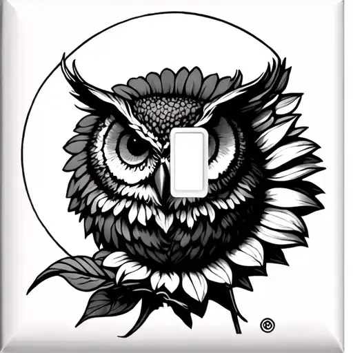 Owl Perched On Top A Sunflower In The Moon Light Switch