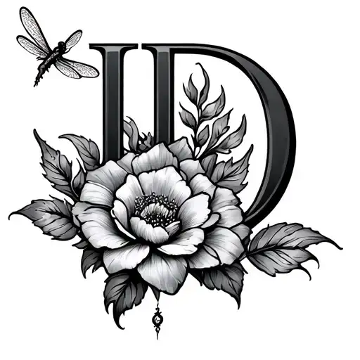 Tangled Flower With D Initial On It Then Dragon Fly Near It
