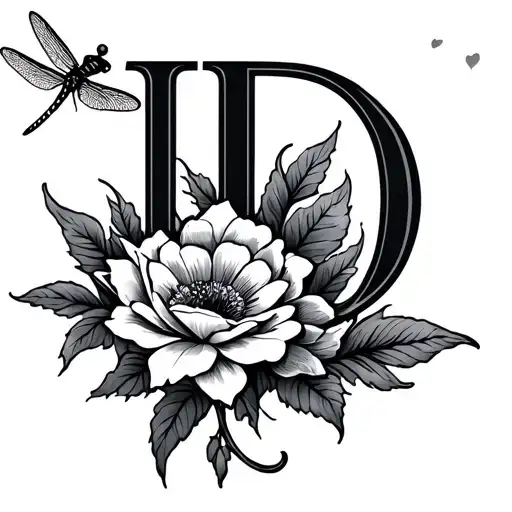 Tangled Flower With D Initial On It Then Dragon Fly Near It