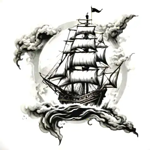 Pirate Ship In Front Of Light House