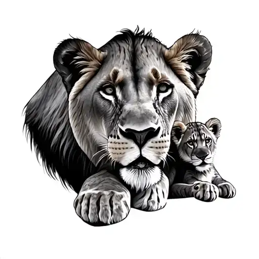 Lioness With 2 Cubs Playing