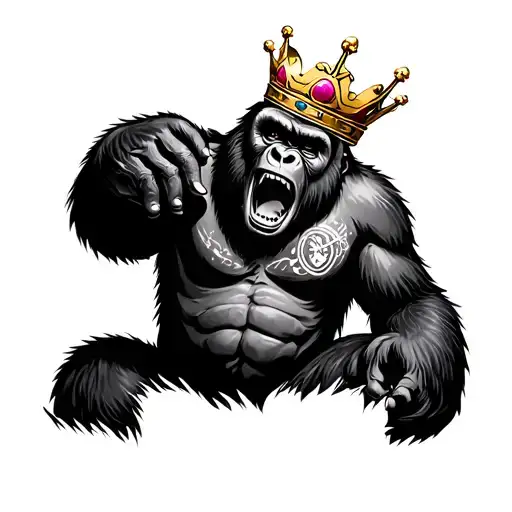 Screaming Gorilla Wearing A Crown With A Space Themed