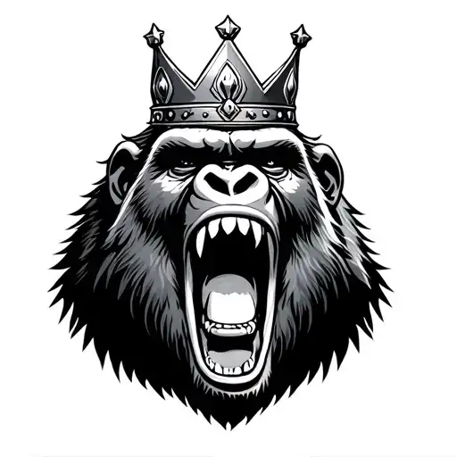 Screaming Gorilla Head Wearing A Crown With A Space Background