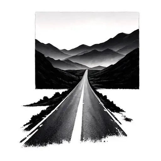 Road Into The Horizon Minimalistic Tattoo Design