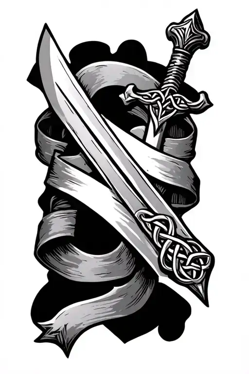 Celtic Irish Longsword With A Plain Ribbon Across It