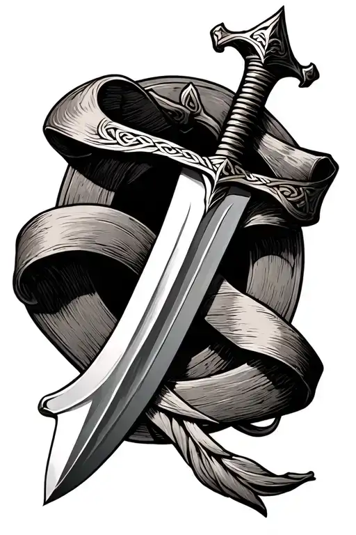 Celtic Irish Longsword With A Plain Ribbon Across It