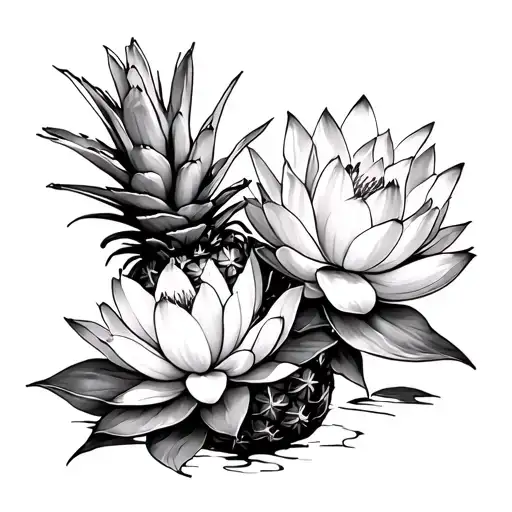 Agave Pineapple Surrounded By Lotus Flower