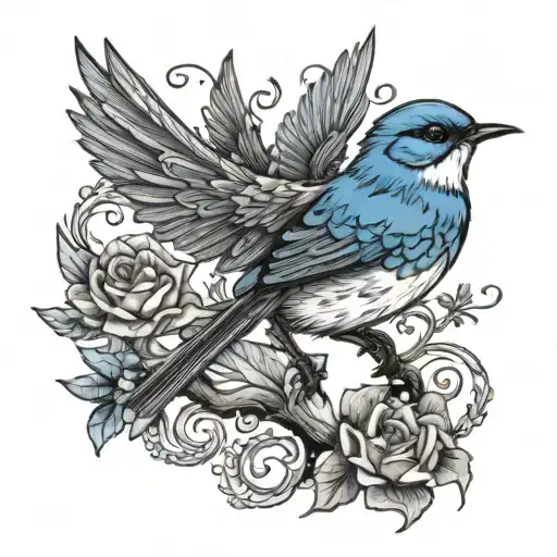 Blue Wren Bird And Dragon Flying