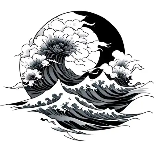 Japanese Style Tattoo Involving Shaded Waves