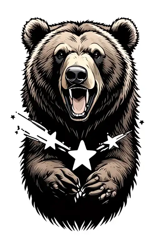Grizzly Bear And Explosives With 4 Stars Representing