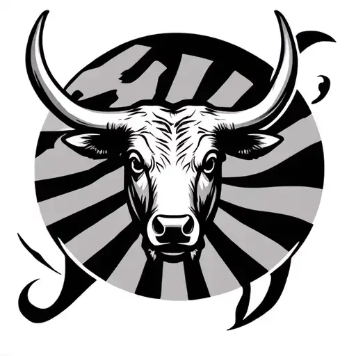 Bull's Head In A Circle Formed By Horizontal Stripes