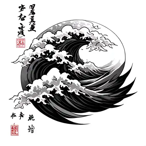 Japanese Style Tattoo Involving Shaded Waves