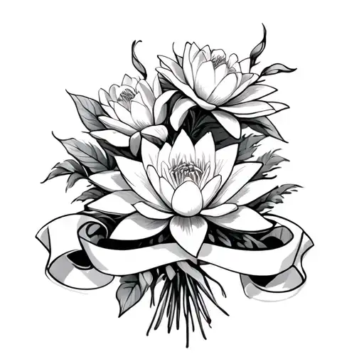 Water Lily Rose And Lily Bouquet With Banner Wrapped