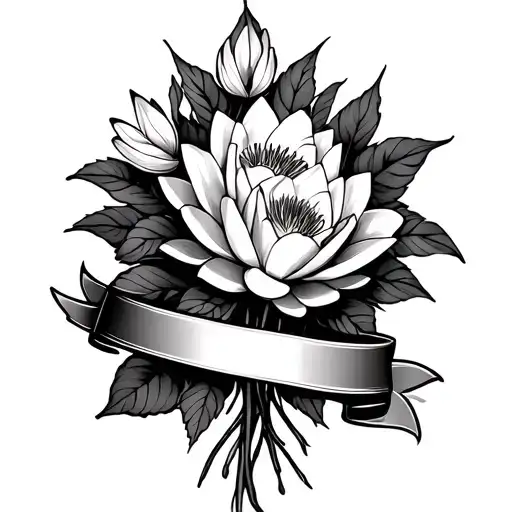 Water Lily Rose And Lily Bouquet With Banner Wrapped