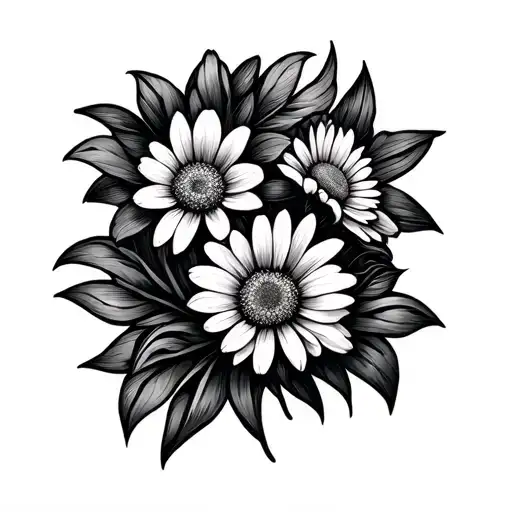 Daisy And Daffodil Flowers Intertwined Fineline