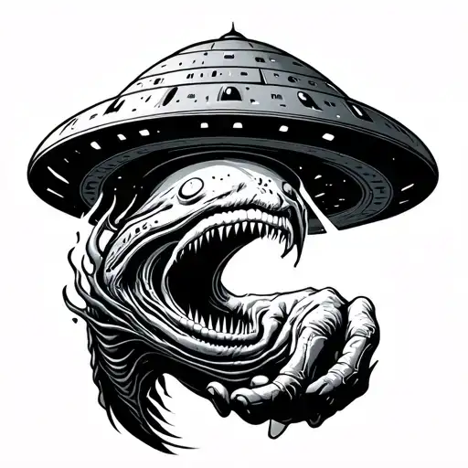 Ufo With Alien Getting Sucking Into The Ufo Beaming