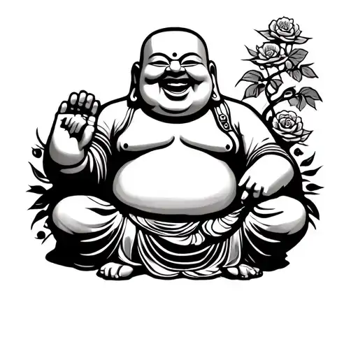 Laughing Buddha Sitting Thigh Tattoo Design