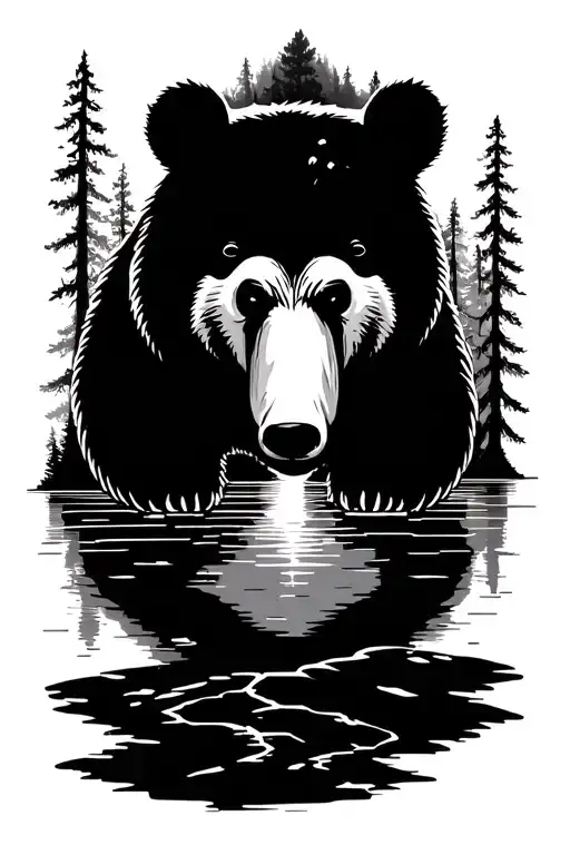 A Bear Silhouette Amid A Tranquil Forest Scene Starting On The Hand And Structured In Honeycombs