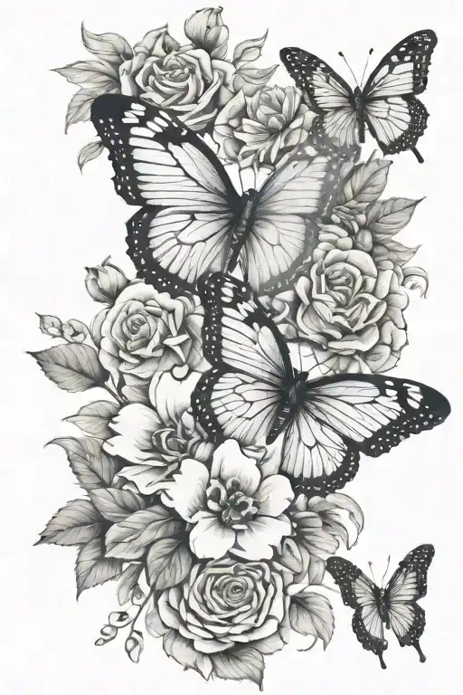 Floral Sleeve With Butterfly's