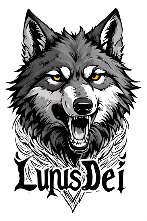 The Words Lupus Dei In The Shape Of A Wolf Head With Bared Teeth