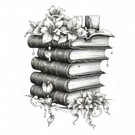 Stack Of Books With The Last One Opening Downward With Science References Spilling Out And Flowers