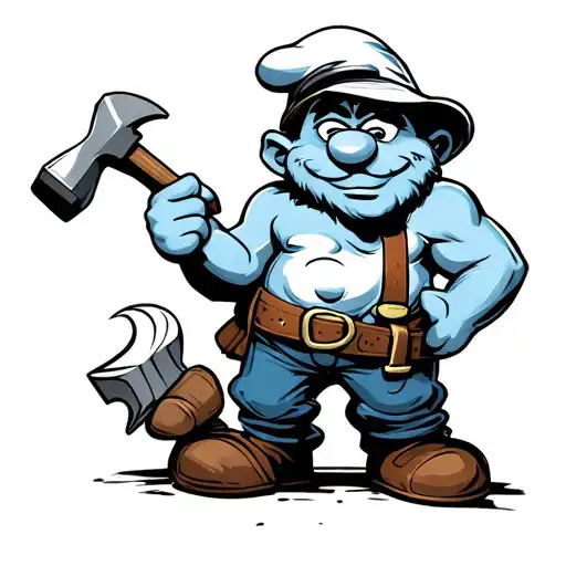 Papa Smurf With Handyman Man Belt Wraped Holding Hammer