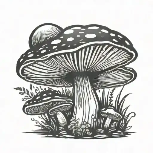 Single Small Psychedelic Mushroom Bold Lines No Shading Black