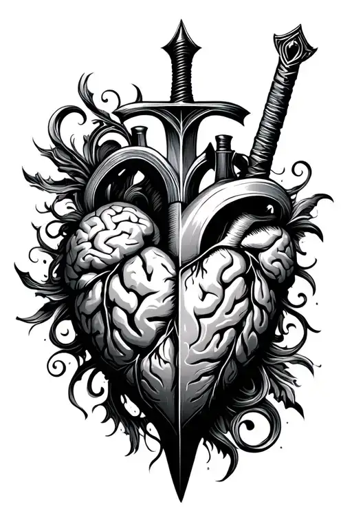 Fine Line Sword Heart And Brain Inside
