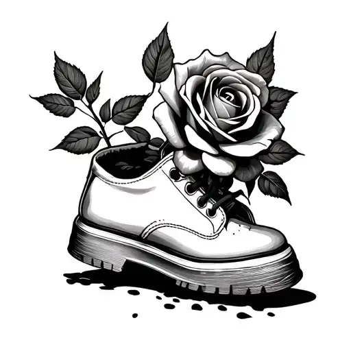Rose Growing Out Of A Shoe Top View Of The Shoe