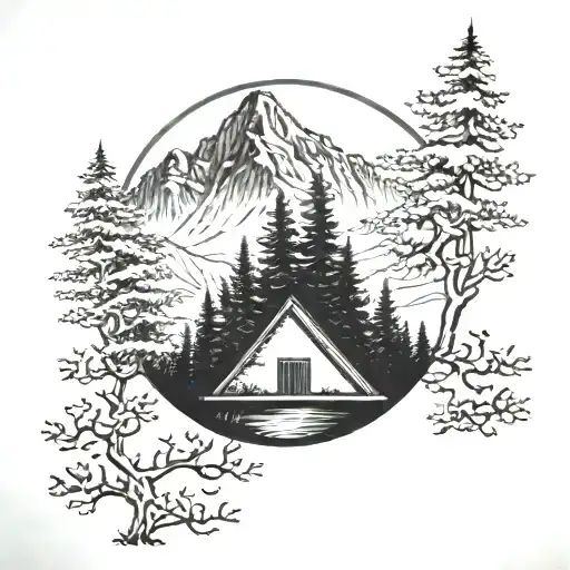 Mountain Peak With 2 Trees Looking Through Lens