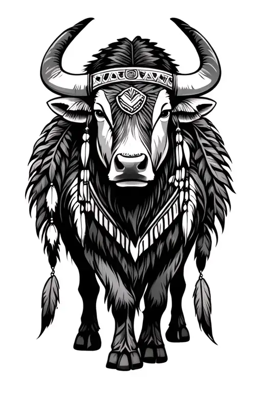 Native American Design Ox Standing Side