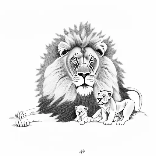 Lion Family Resting Under A Tree