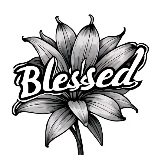Blessed And A Lily Flower At The End Of The Word