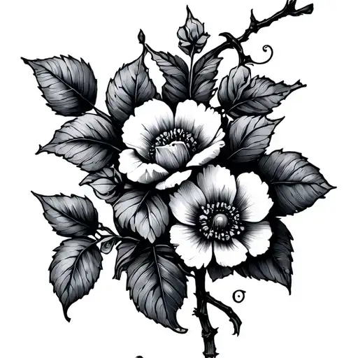 Vine With Rough Sketched Flowers Blooming