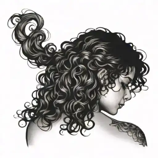 Girl With Dark Curly Hair Looking Over Shoulder
