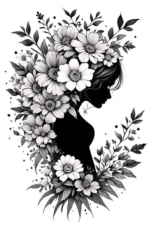 Silhouette Girl With Flowers Growing Out Of Her