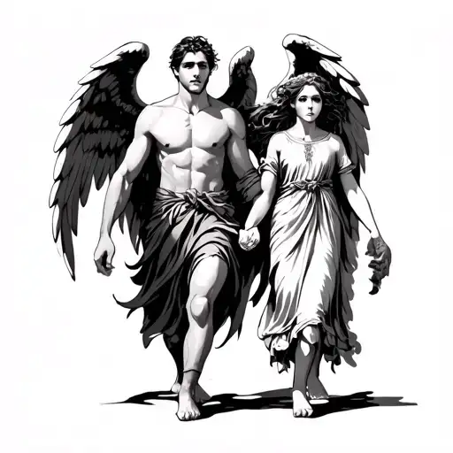 Male Gaurdian Angel Daughter Walking Holding Hands Going