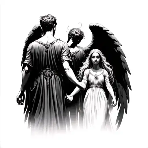 Male Gaurdian Angel Daughter Walking Holding Hands From Behind