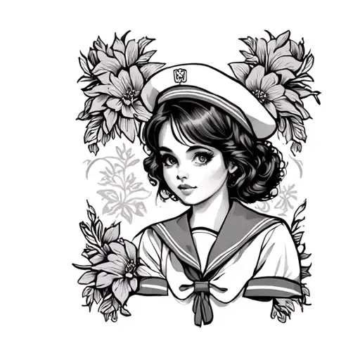 Girl In Sailor Uniform Sailor Jerry Style