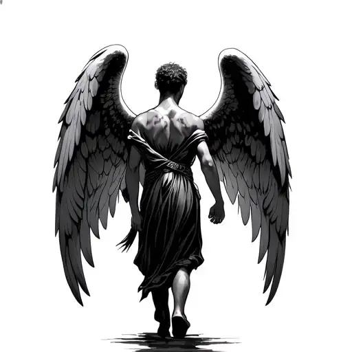 Male Gaurdian Angel Small Daughter Walking Holding Hands From Behind