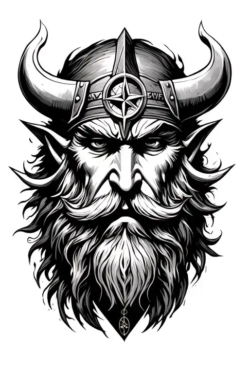Odin Face And Viking Compass Surrounded