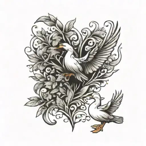 Letters Crj Spelt Vertically With Ducks Flying And Foliage
