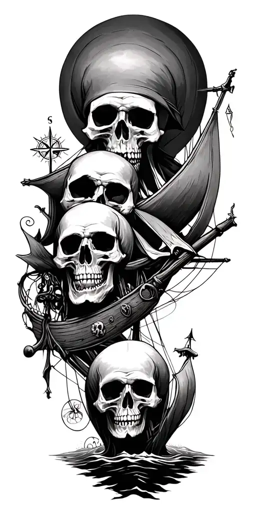 Pirates And Skulls And Islands And Compass Surrounded