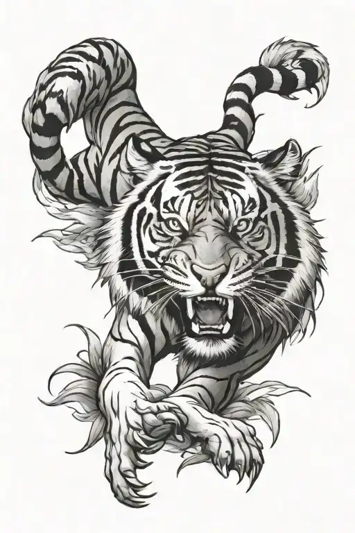 Tiger Roaring Fiercely Looking Down Craws Out