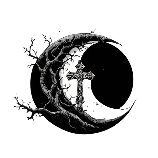 Moon Merge With Cross Like Tree Intertwined