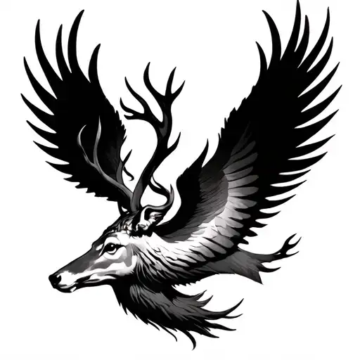 Half Deer Half Phoenix Rising From The Ashes