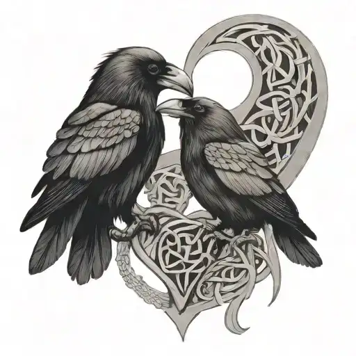 Two Ravens In The Shape Of A Heart With Celtic Knots